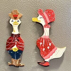 Vintage Cowboy & Cowgirl Goose Fridge Magnets Hand-Painted Farmhouse Duck Decor